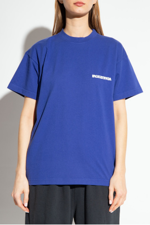 Tシャツ・カットソー BALENCIAGA Woman T-Shirt Blue 764235TIV52 9798 Women's Painted T-shirt Medium Fit in Black Faded